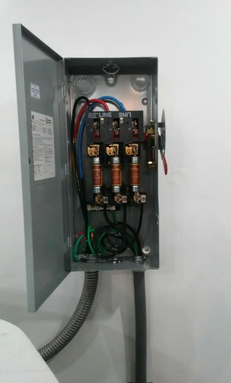 Three-phase disconnect switch installed for Electrical Wiring & Rewiring in Harvest